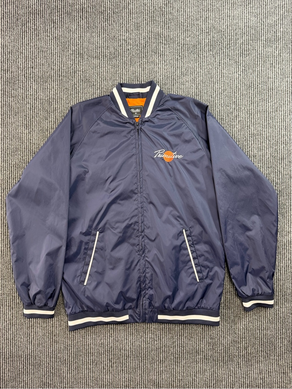 Primitive Skateboarding "Strike First" Navy Blue Bomber Jacket Size Medium
